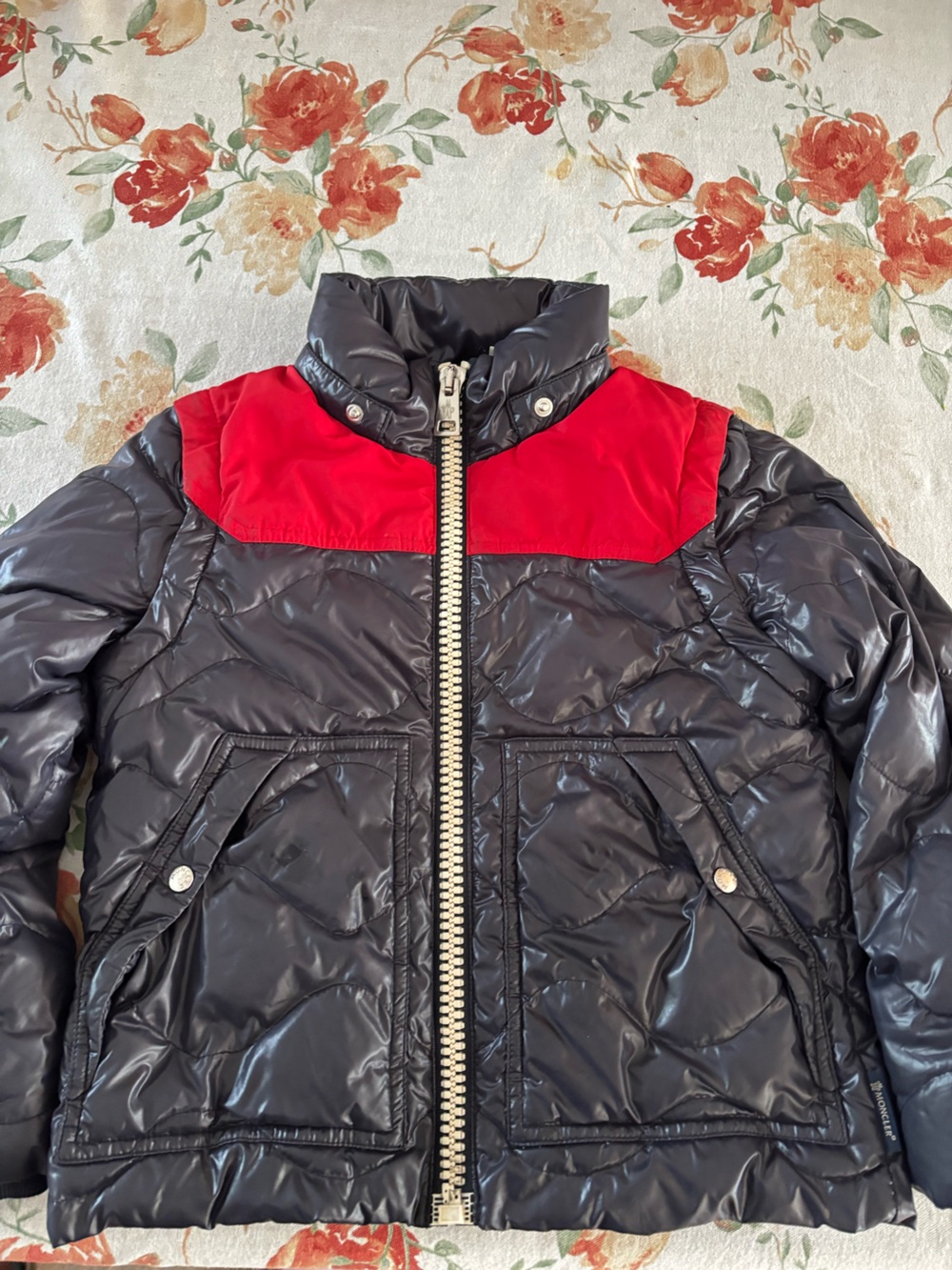 Moncler Boys Blue Red Down Jacket-Size 6-MISSING HOODIE